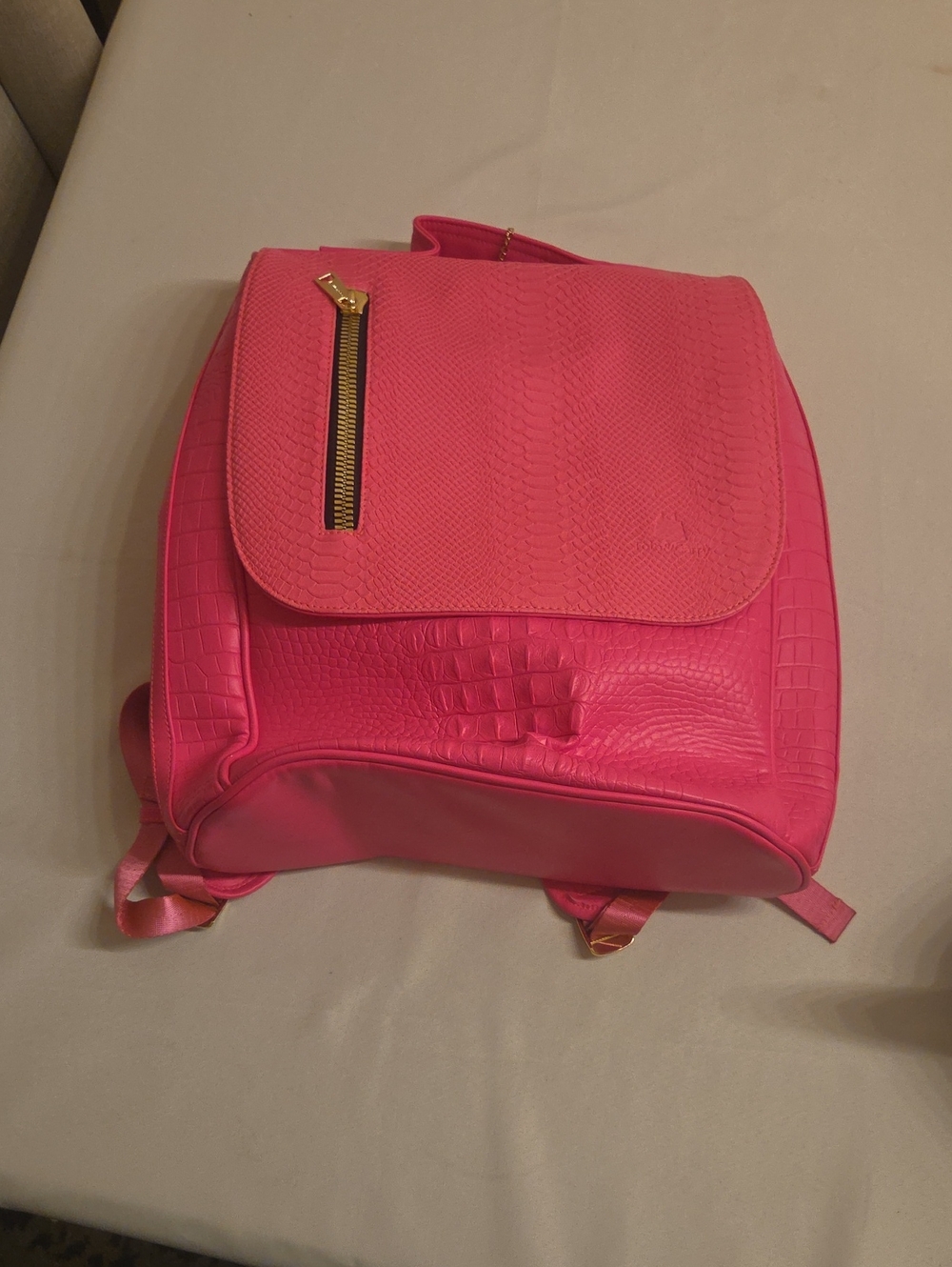 Pink Women's Faux-Croc Backpack with Gold Accent